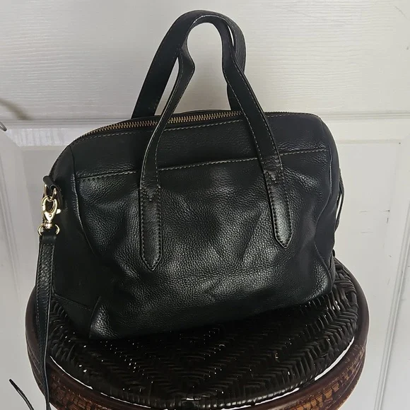 Fossil Black Crossbody Bag Satchel Pebbled Leather - Picture 5 of 16